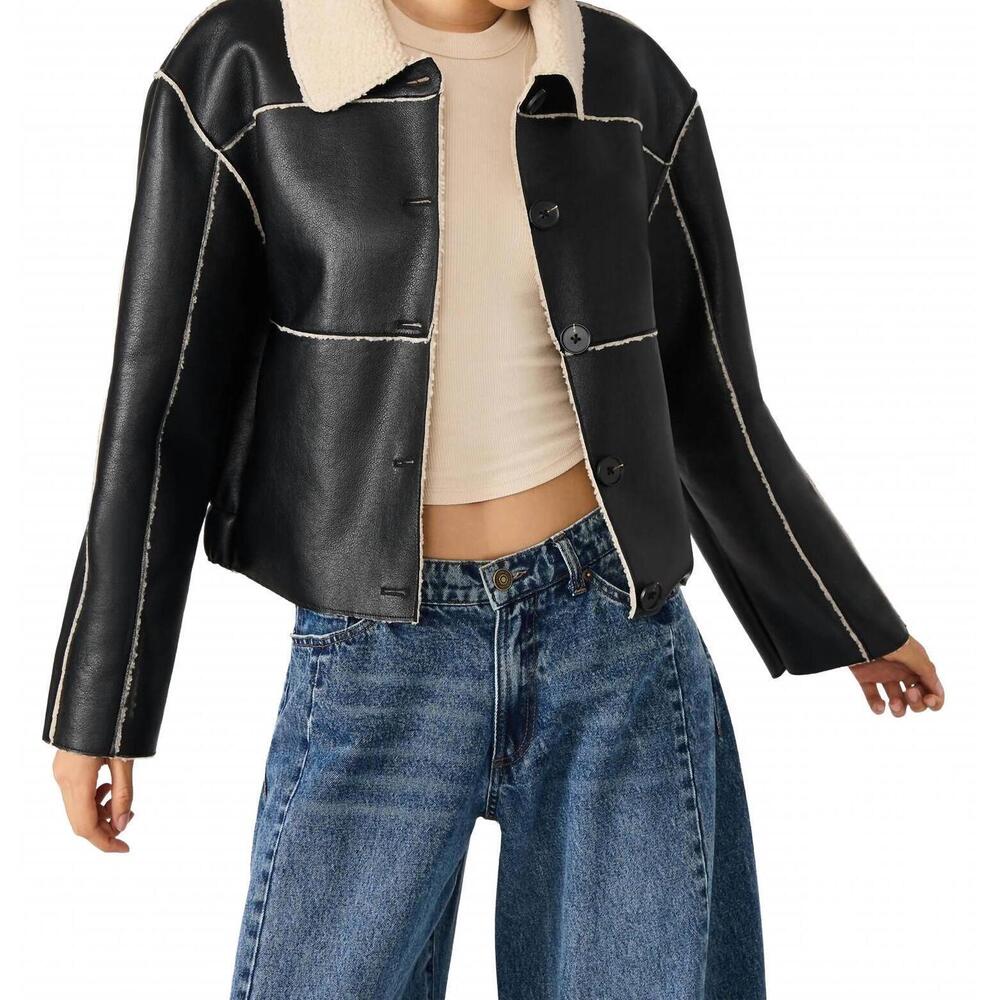 NEW STEVE MADDEN tilia long sleeves cropped coat in black